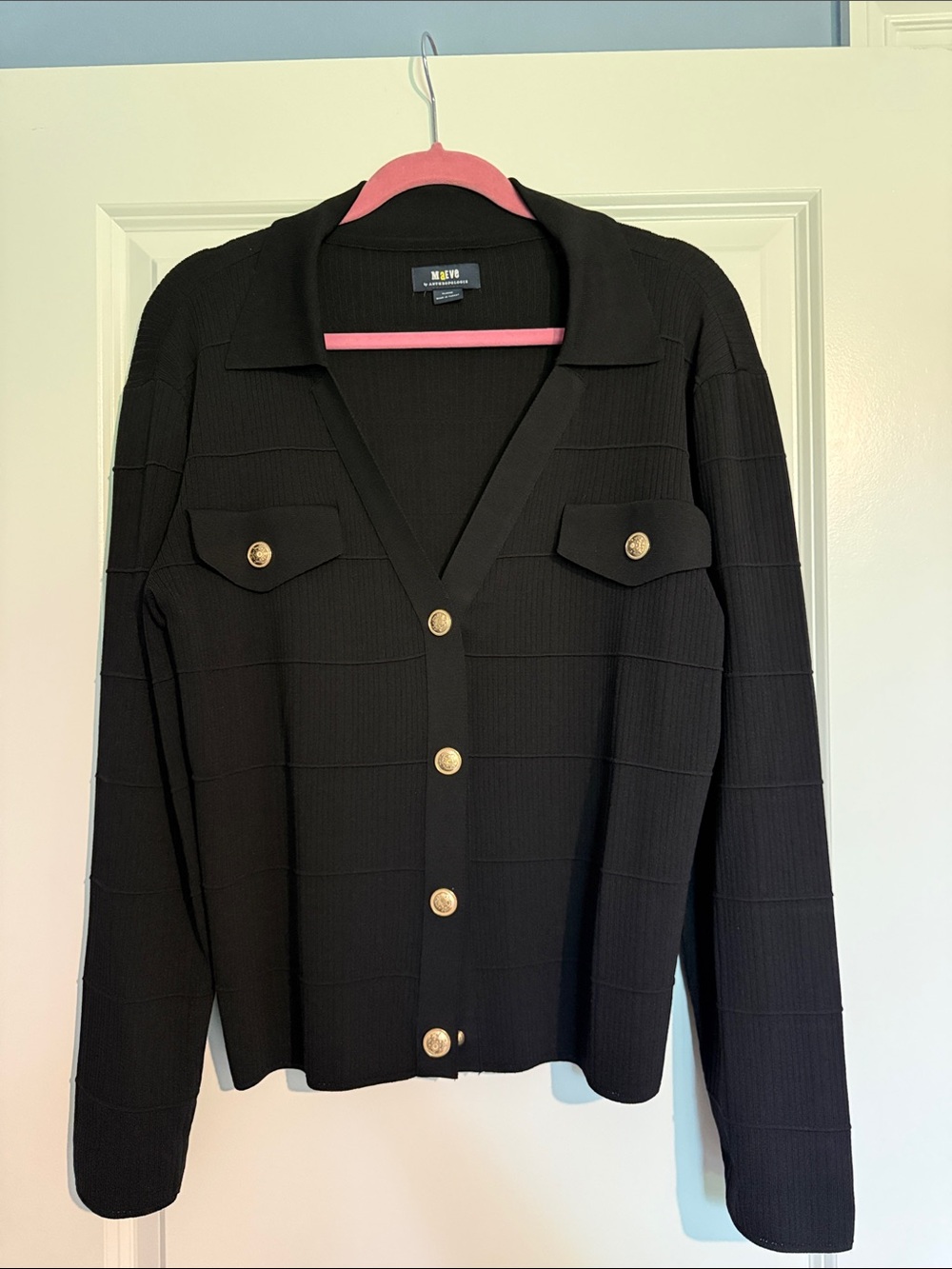 Maeve  Black fine Knit snap-Front Blazer with Gold Buttons XL NWOT